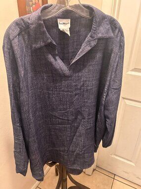 BonWorth Denim Look Tunic Top Linen Blend XLP Petite Blue Chambray Style